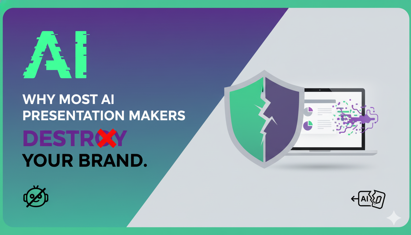 Professional comparing branded PowerPoint template with generic AI-generated presentation showing brand inconsistencies