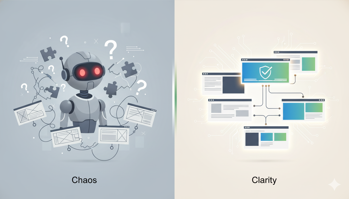 AI presentation maker generating generic content without organizational context compared to presentations with company-specific knowledge and voice