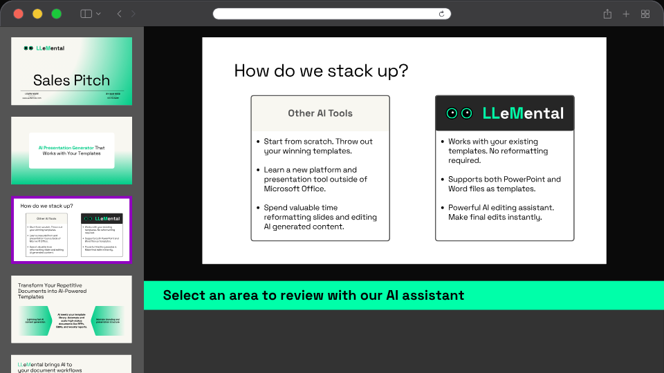 AI deck builder preserving proven template narrative structure and strategic slide sequence instead of generating from scratch