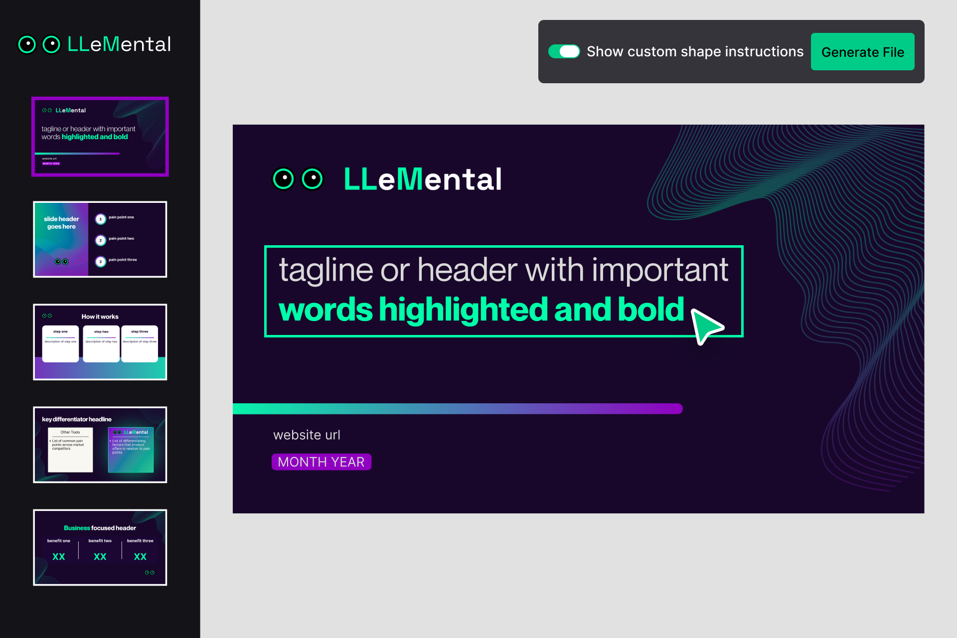 LLeMental template configuration interface selection with hover
