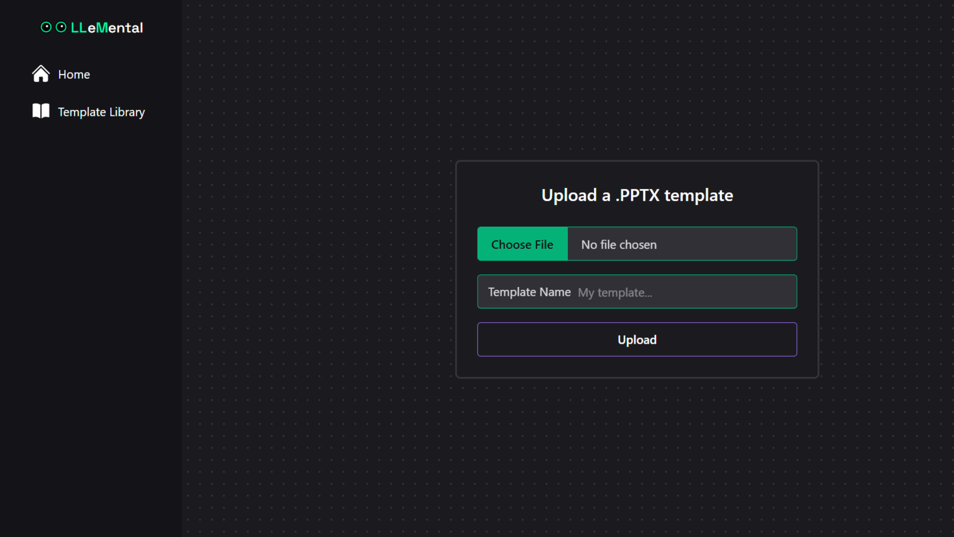 LLeMental template upload interface with drag and drop functionality