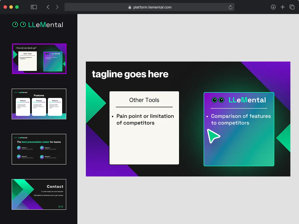 AI PowerPoint generator interface showing template configuration options